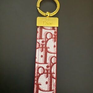 Brand new upcycled Dior Red and White Monogram Keychain